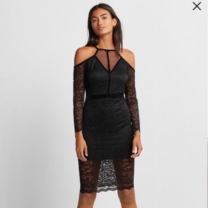 Express Black Lace Cold Shoulder Dress EUC